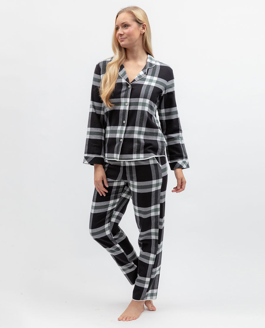 Womens Black Brushed Check Pyjama Top