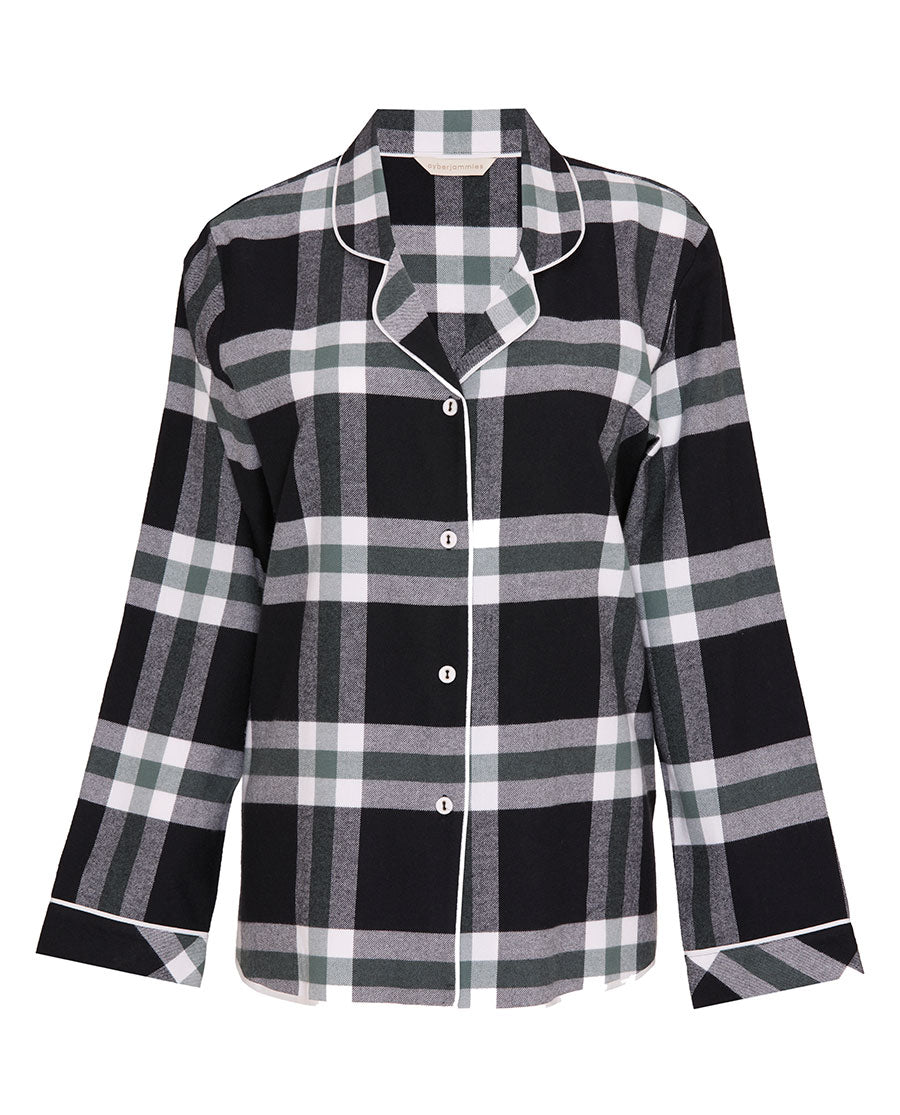 Womens Black Brushed Check Pyjama Top