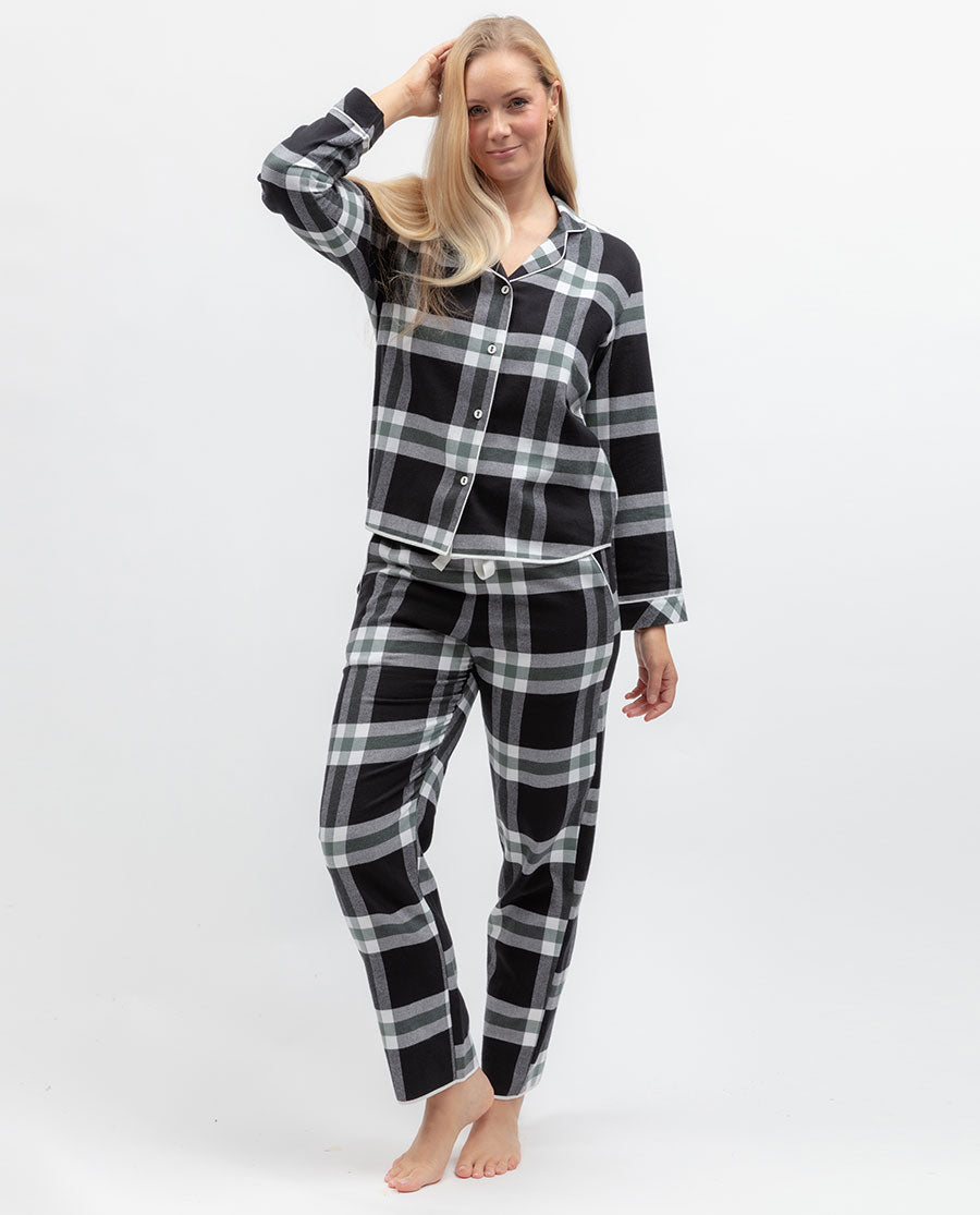 Womens Black Brushed Check Pyjama Bottoms