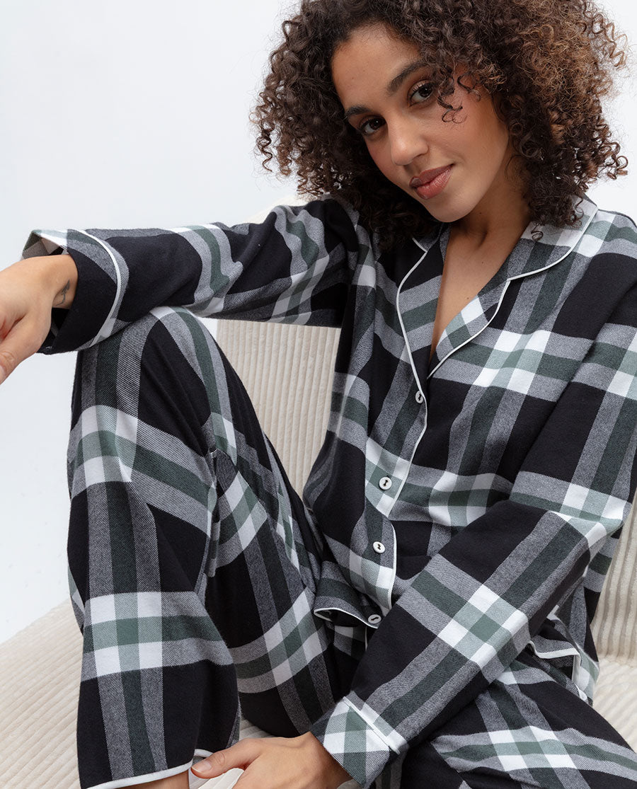 Womens Black Brushed Check Pyjama Bottoms