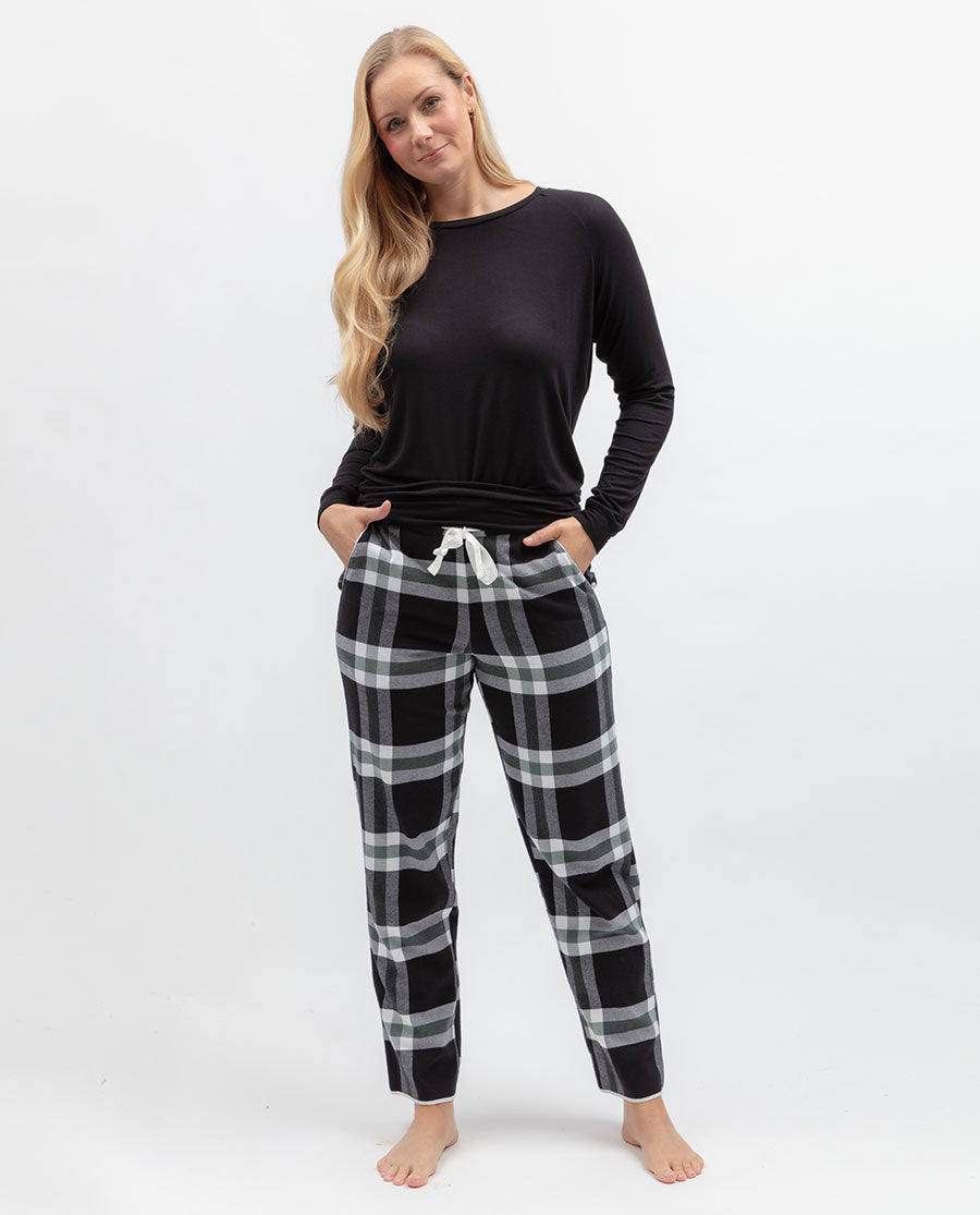 Womens Black Brushed Check Pyjama Bottoms