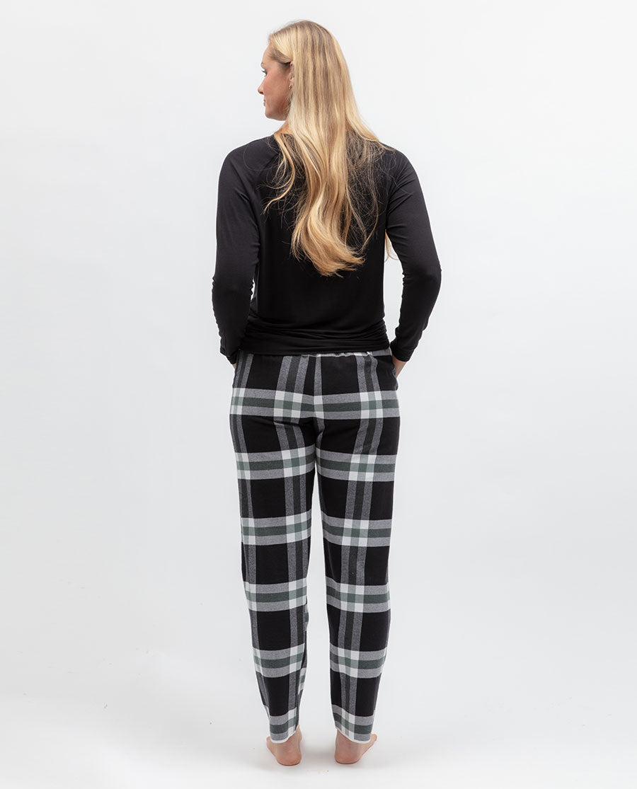 Womens Black Brushed Check Pyjama Bottoms