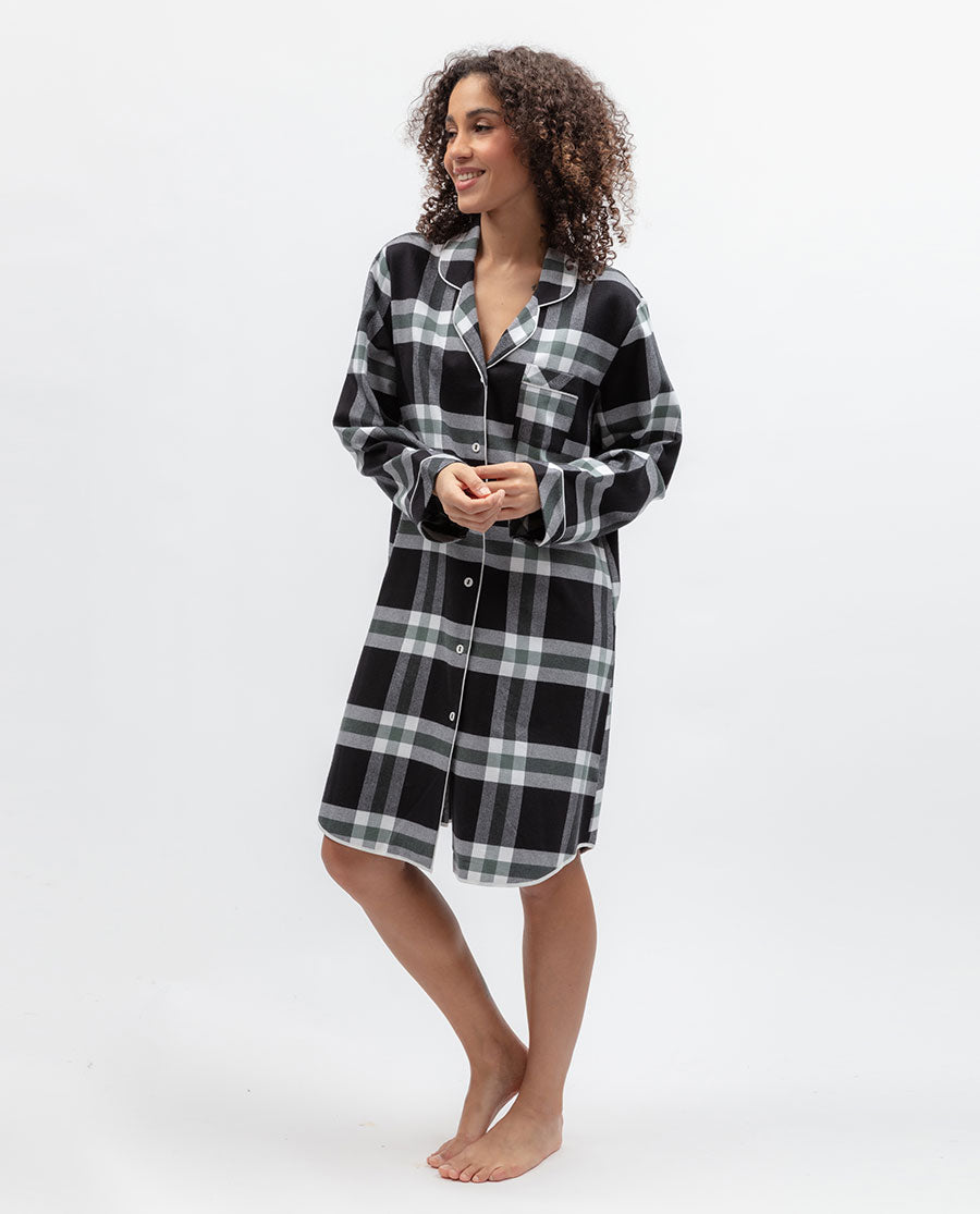 Womens Black Brushed Check Nightshirt