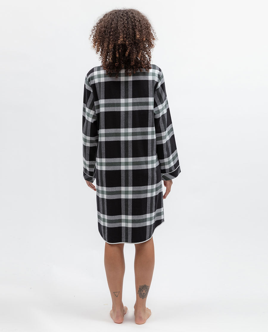Womens Black Brushed Check Nightshirt