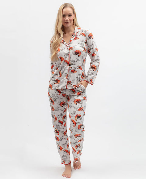 Pumpkin Spice Womens Red Panda Printed Jersey Pyjama Set