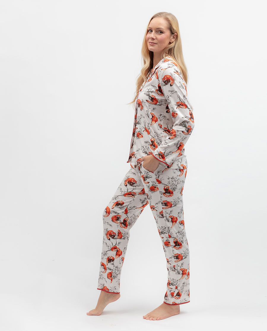Womens Red Panda Printed Jersey Pyjama Set