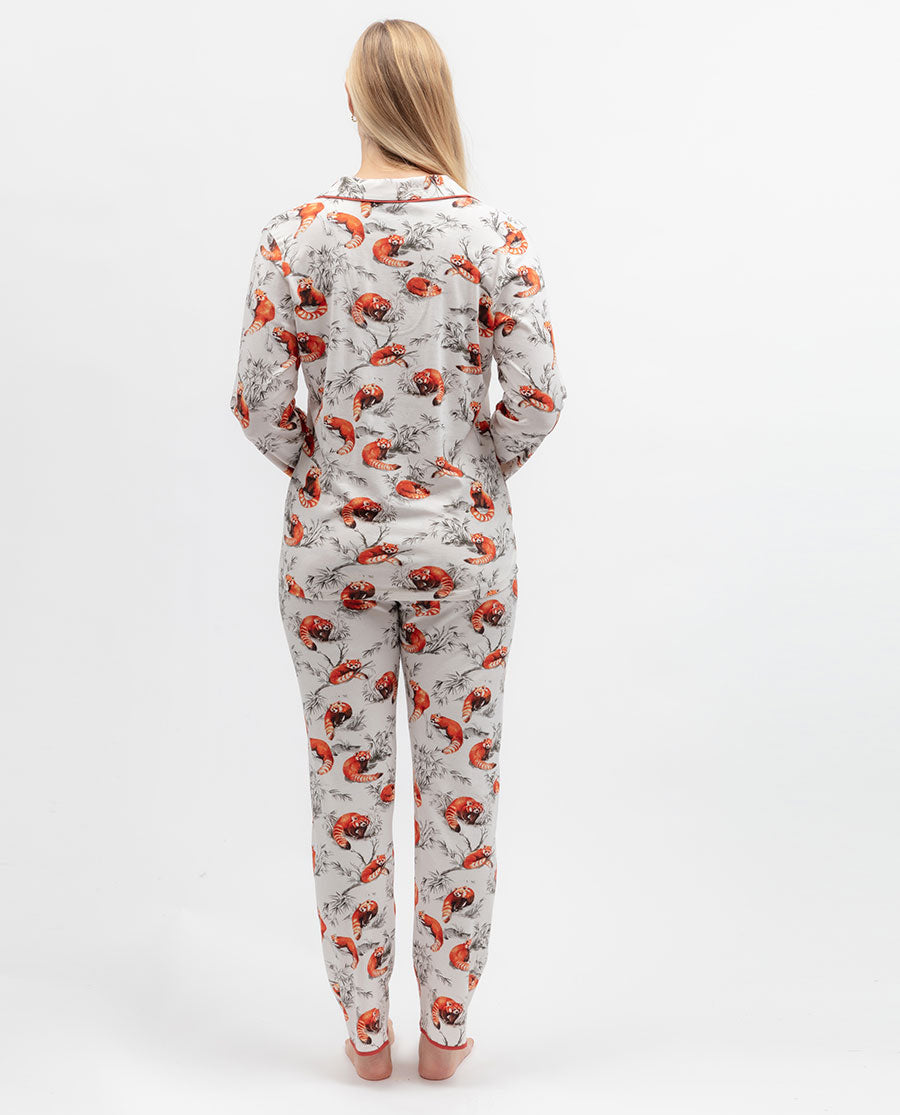 Womens Red Panda Printed Jersey Pyjama Set