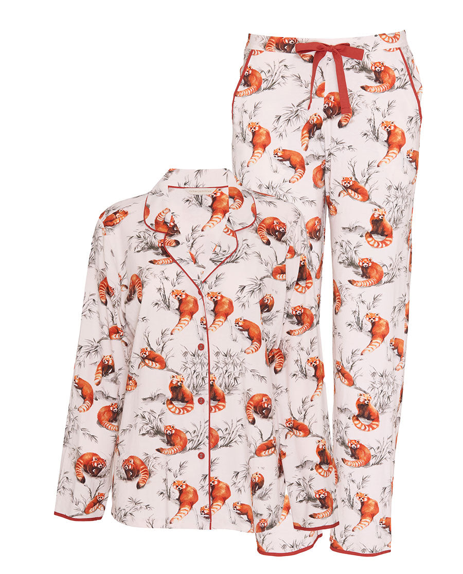Womens Red Panda Printed Jersey Pyjama Set