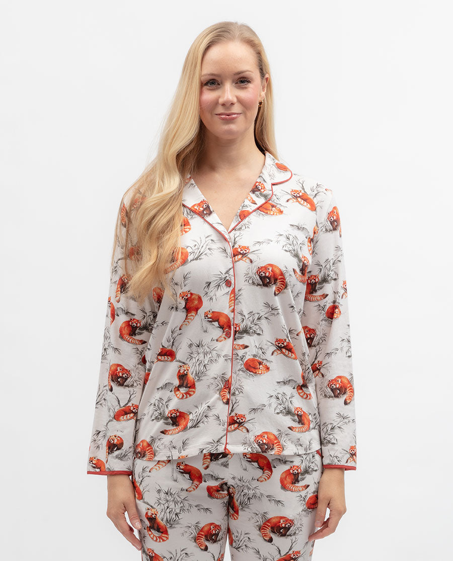 Pumpkin Spice Womens Red Panda Printed Jersey Pyjama Top