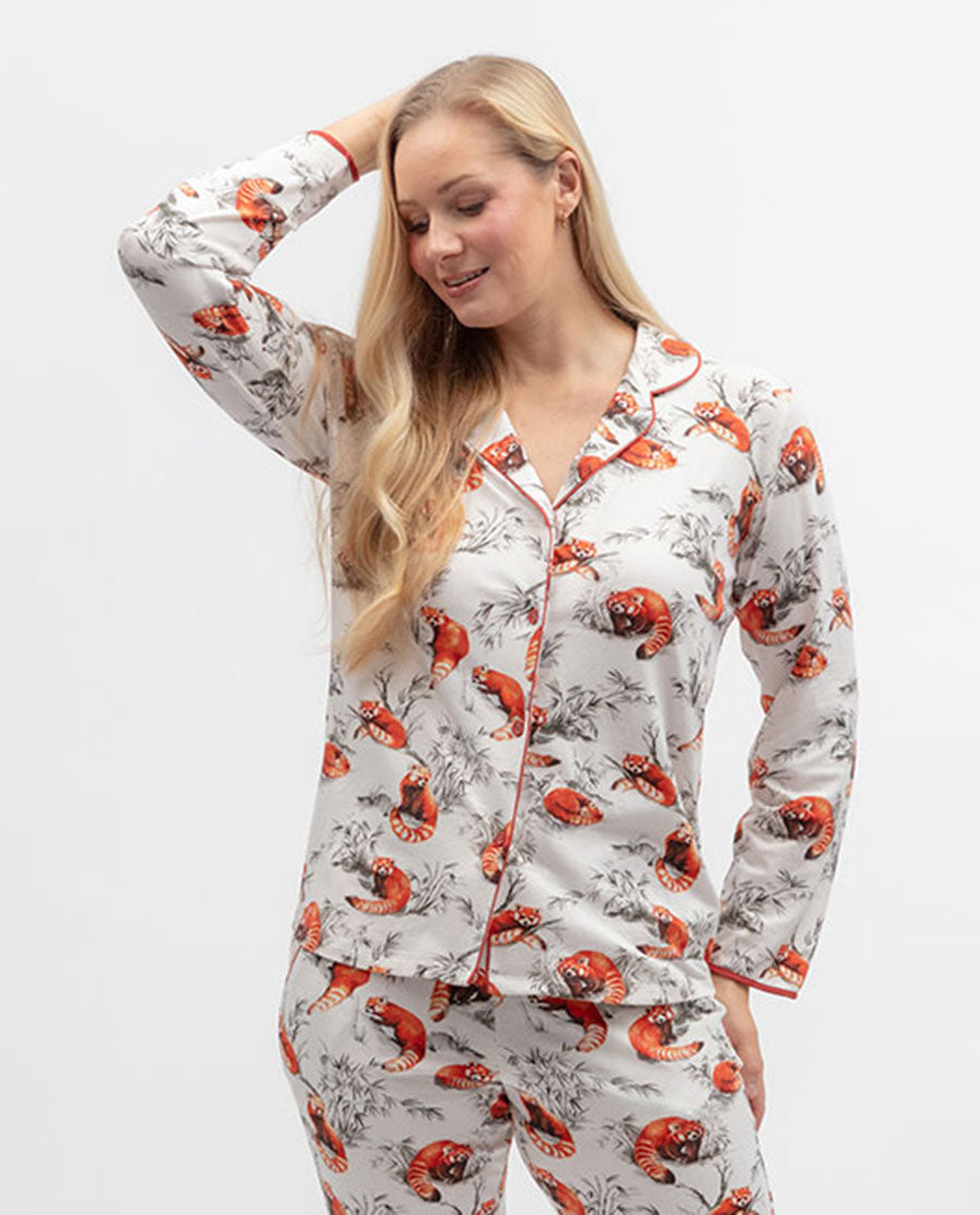 Pumpkin Spice Womens Red Panda Printed Jersey Pyjama Top