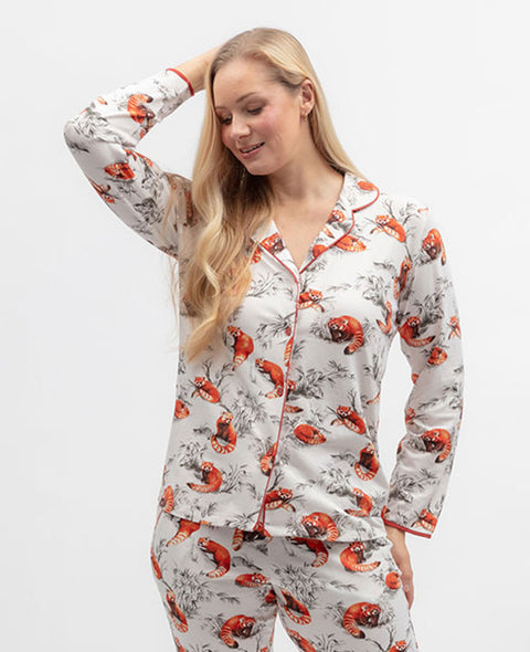Pumpkin Spice Womens Red Panda Printed Jersey Pyjama Top