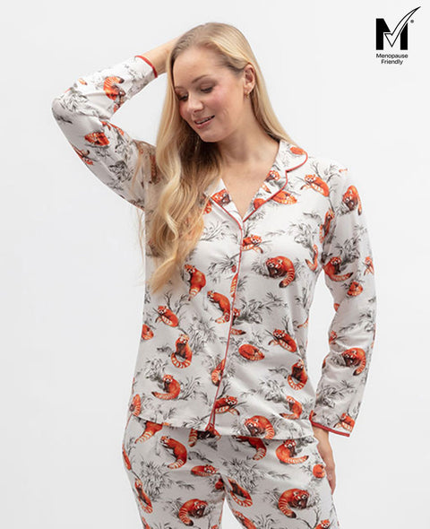 Pumpkin Spice Womens Red Panda Printed Jersey Pyjama Top