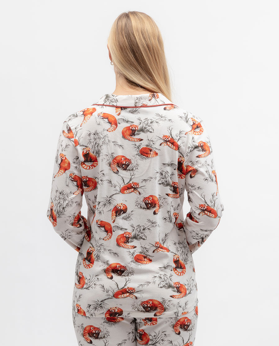 Womens Red Panda Printed Jersey Pyjama Top