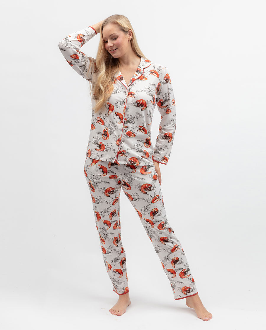 Womens Red Panda Printed Jersey Pyjama Top