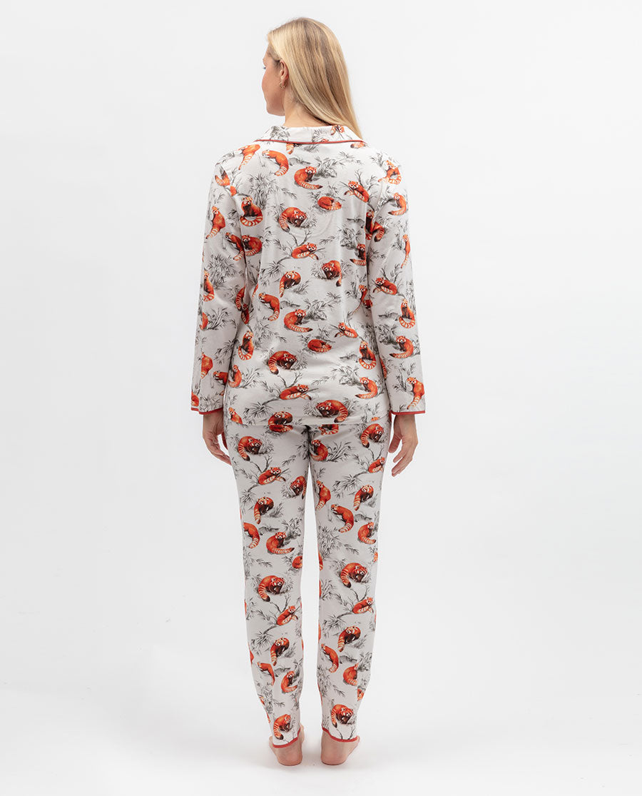 Womens Red Panda Printed Jersey Pyjama Top