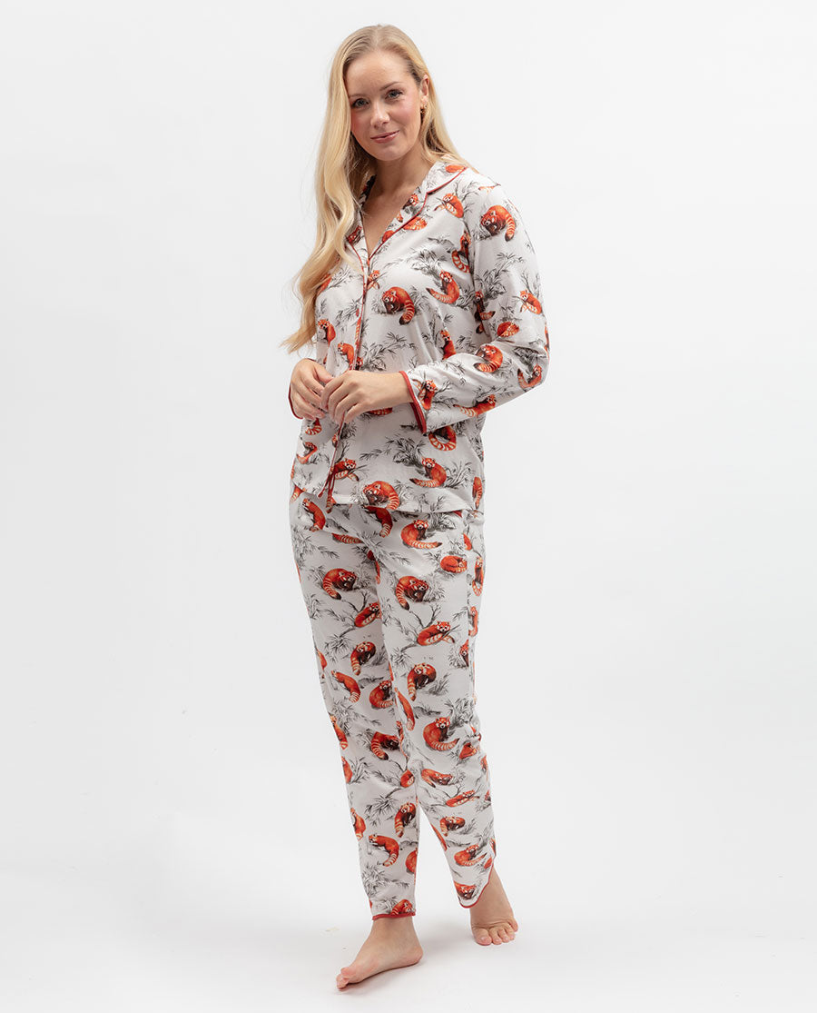 Womens Red Panda Printed Jersey Pyjama Top