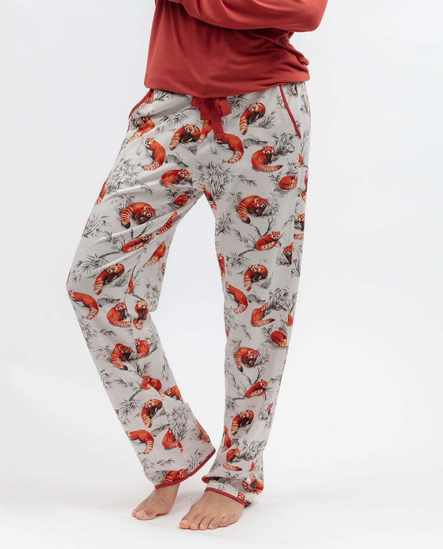Pumpkin Spice Womens Red Panda Printed Jersey Pyjama Bottoms
