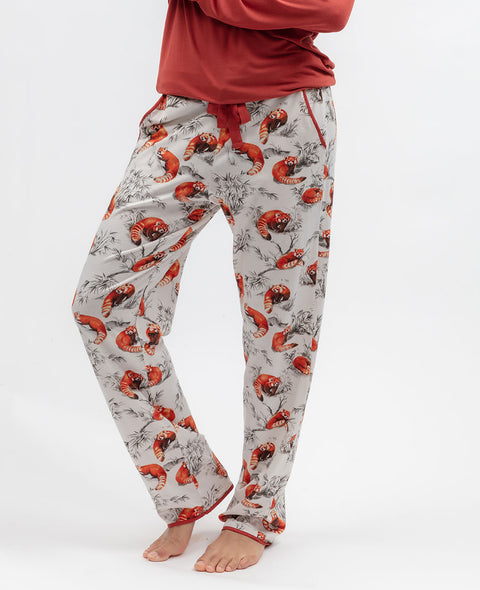 Pumpkin Spice Womens Red Panda Printed Jersey Pyjama Bottoms