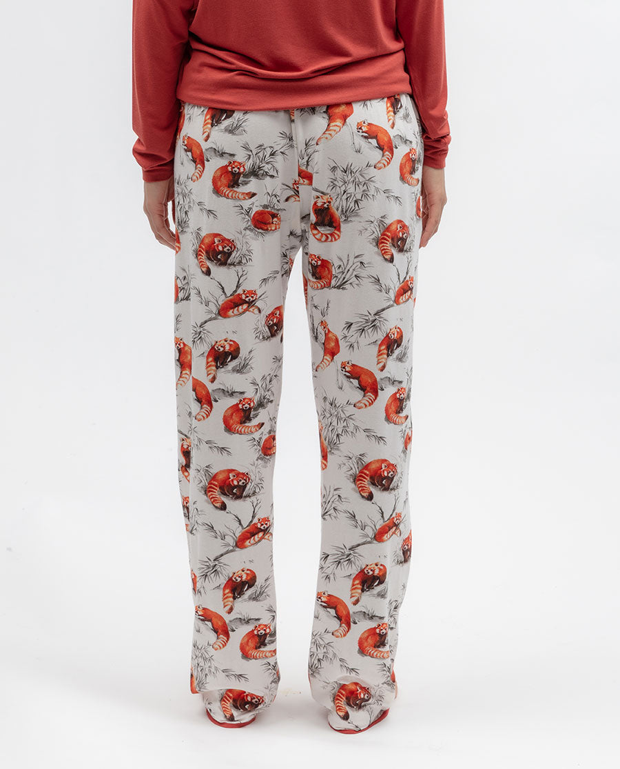 Pumpkin Spice Womens Red Panda Printed Jersey Pyjama Bottoms