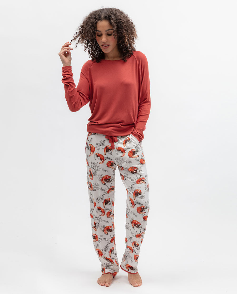 Womens Red Panda Printed Jersey Pyjama Bottoms
