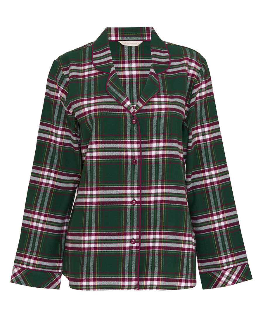 Womens Green Brushed Check Pyjama Top