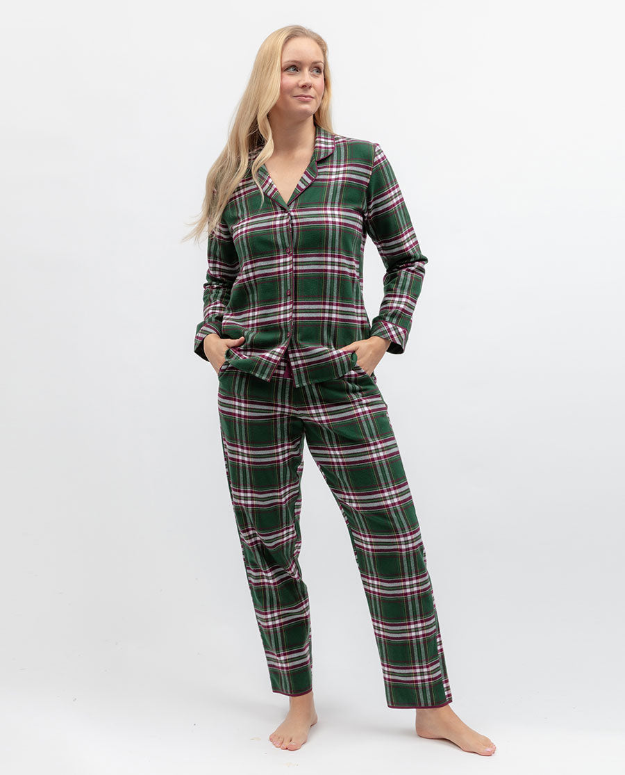 Womens Green Brushed Check Pyjama Bottoms