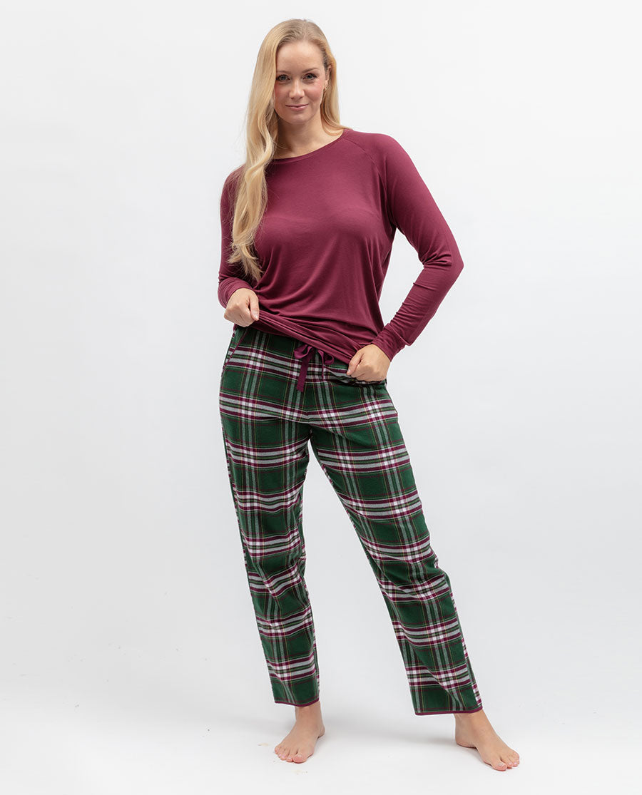 Womens Green Brushed Check Pyjama Bottoms