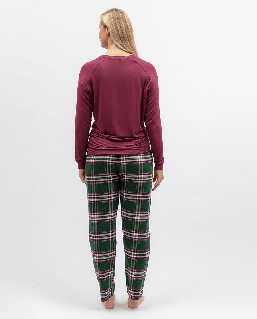 Womens Green Brushed Check Pyjama Bottoms