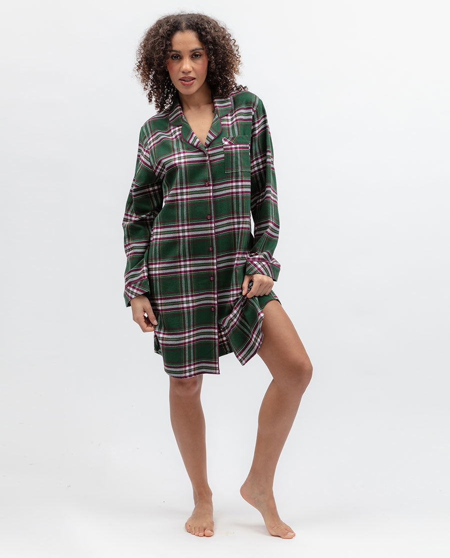 Womens Green Brushed Check Nightshirt