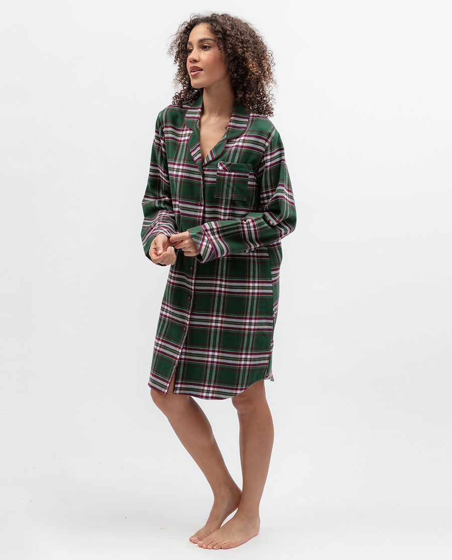 Womens Green Brushed Check Nightshirt
