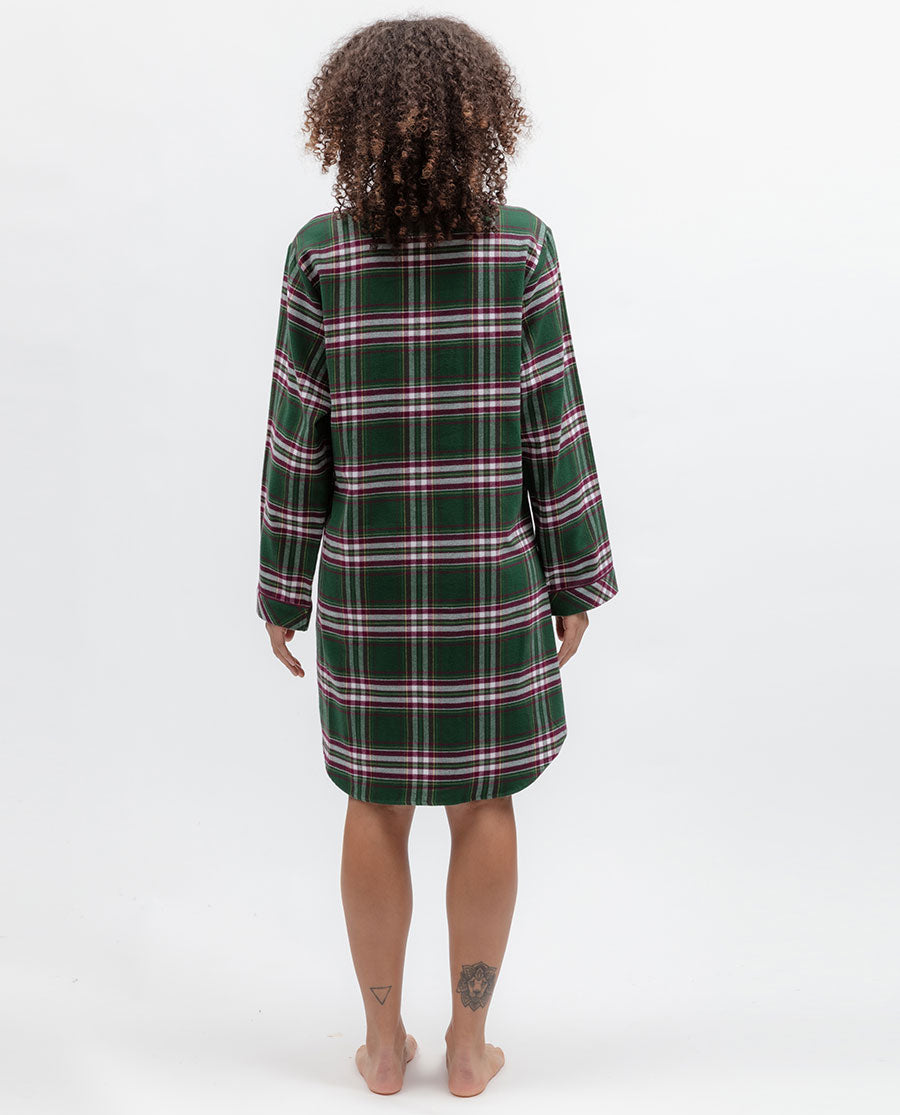 Womens Green Brushed Check Nightshirt