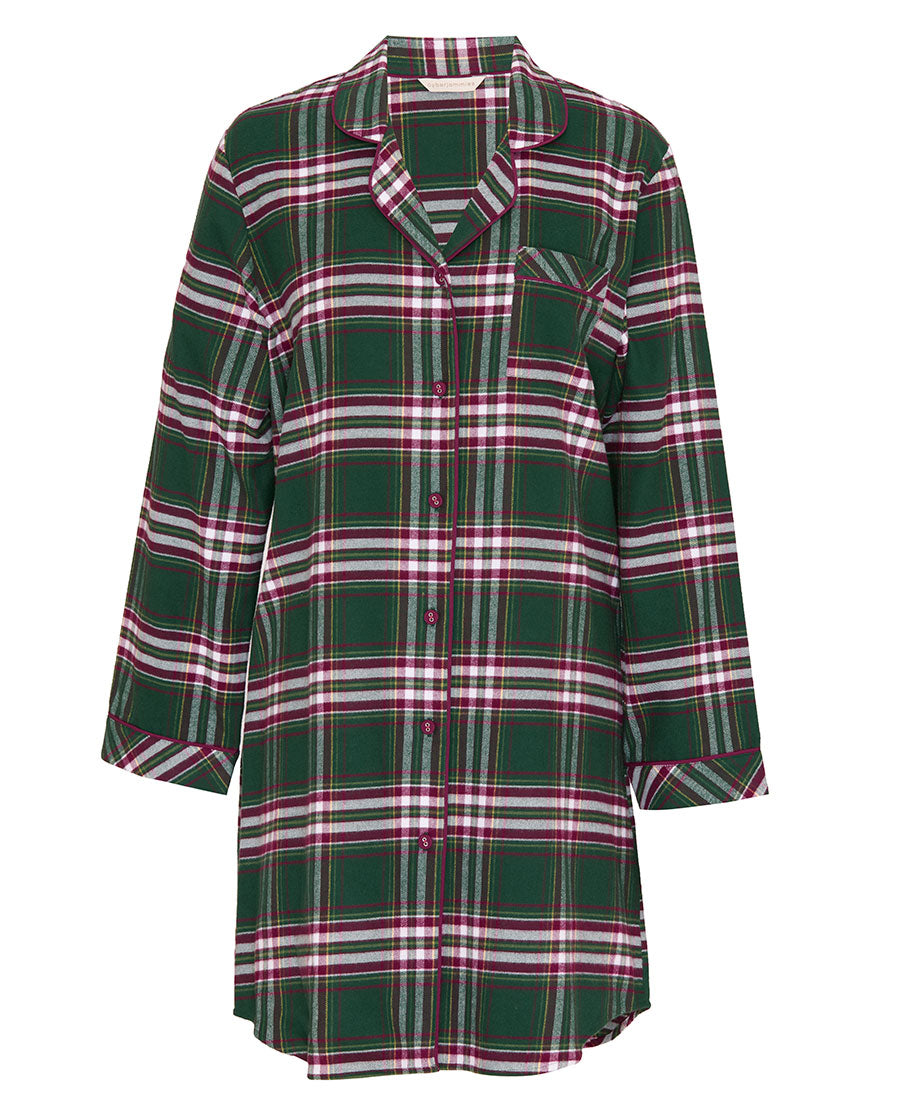 Womens Green Brushed Check Nightshirt