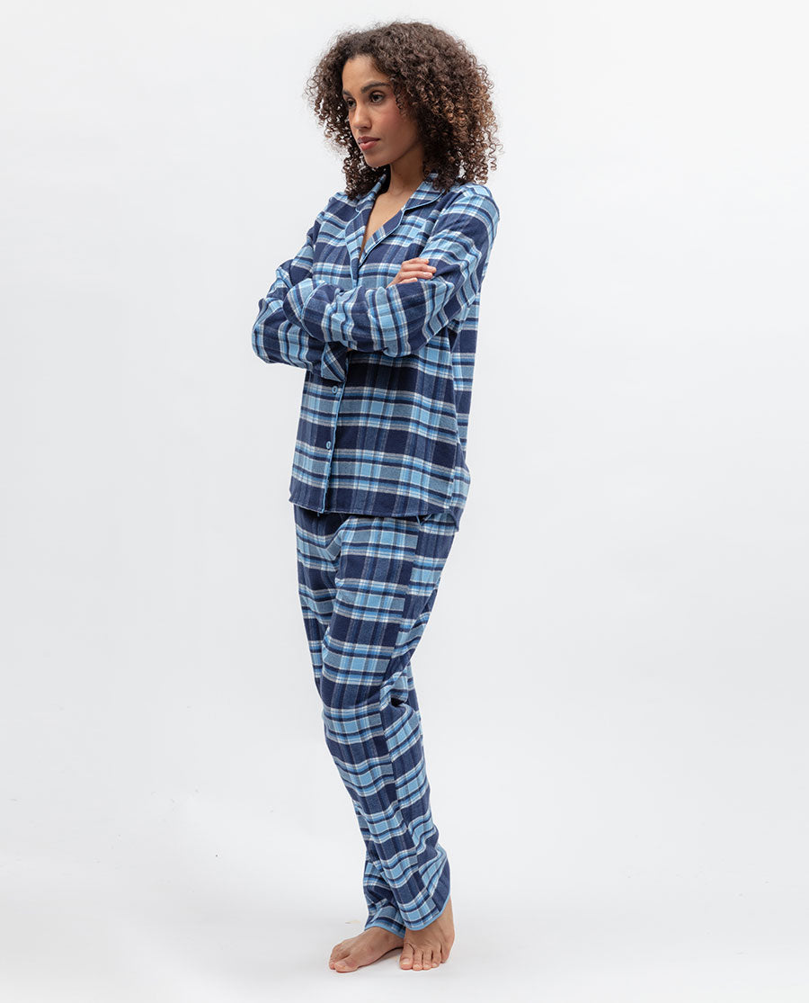 Womens Blue Brushed Check Pyjama Set