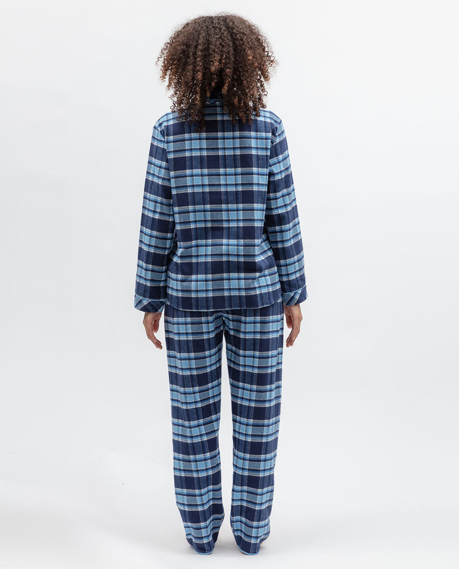 Womens Blue Brushed Check Pyjama Set