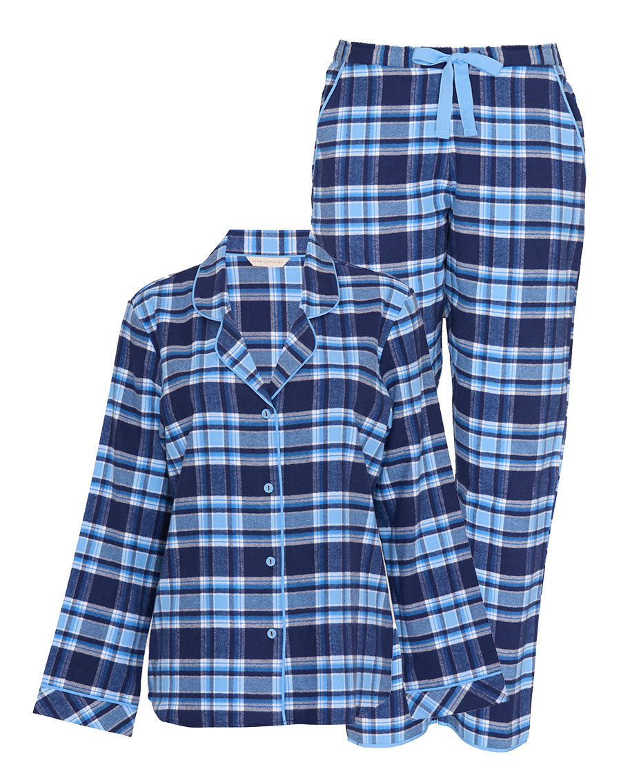 Womens Blue Brushed Check Pyjama Set