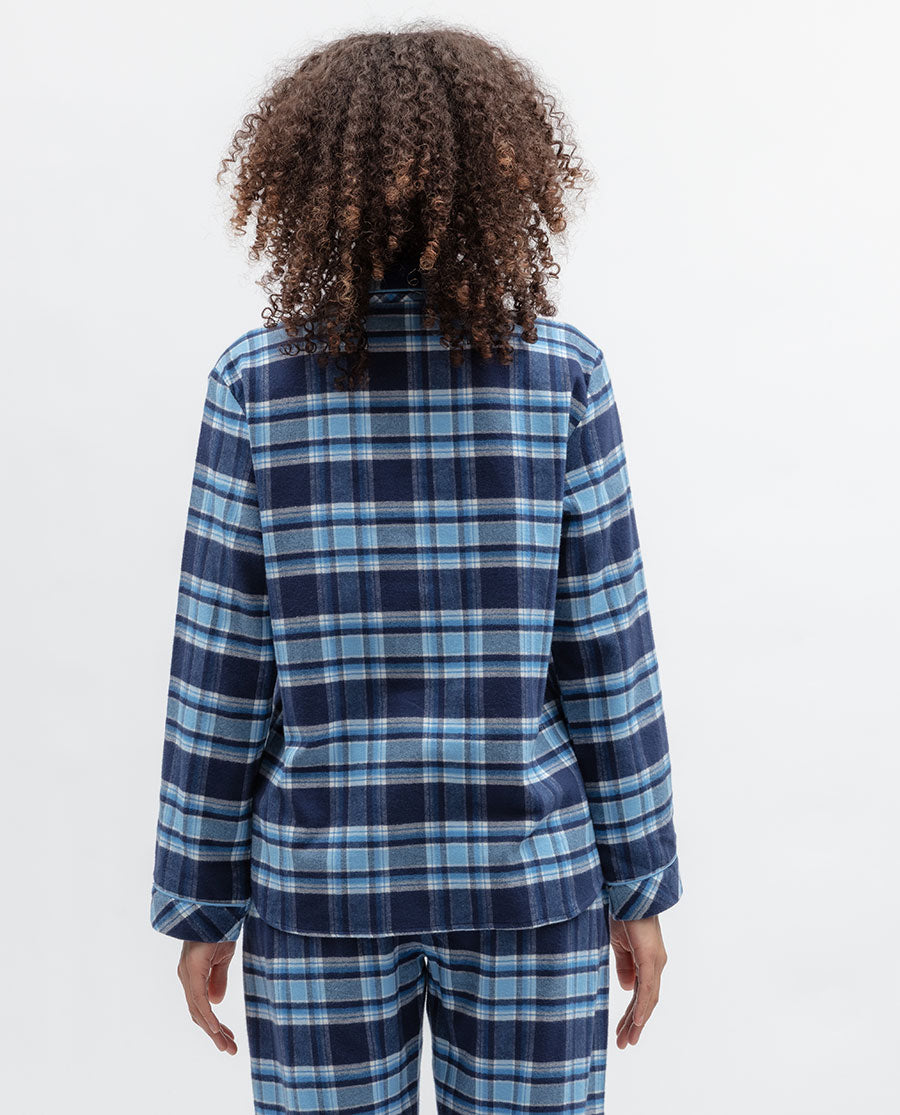 Womens Blue Brushed Check Pyjama Top