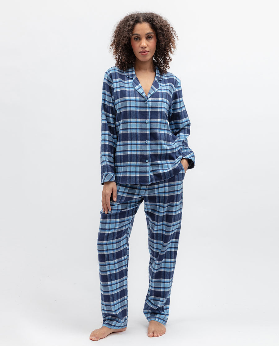 Womens Blue Brushed Check Pyjama Top