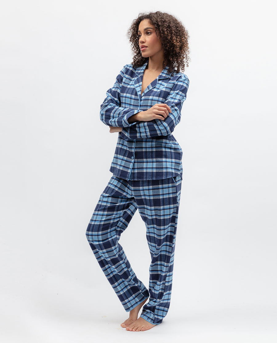 Womens Blue Brushed Check Pyjama Top