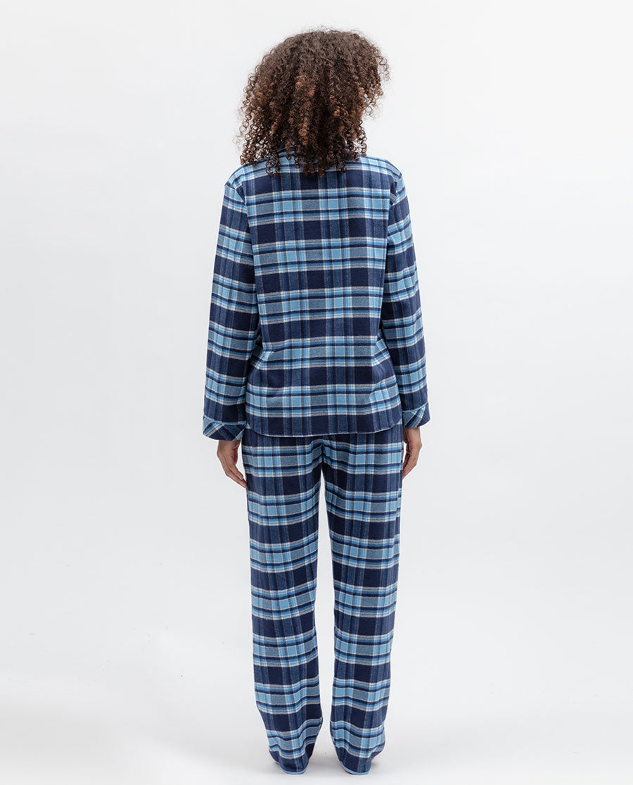 Womens Blue Brushed Check Pyjama Top