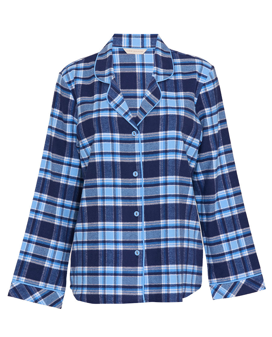 Womens Blue Brushed Check Pyjama Top