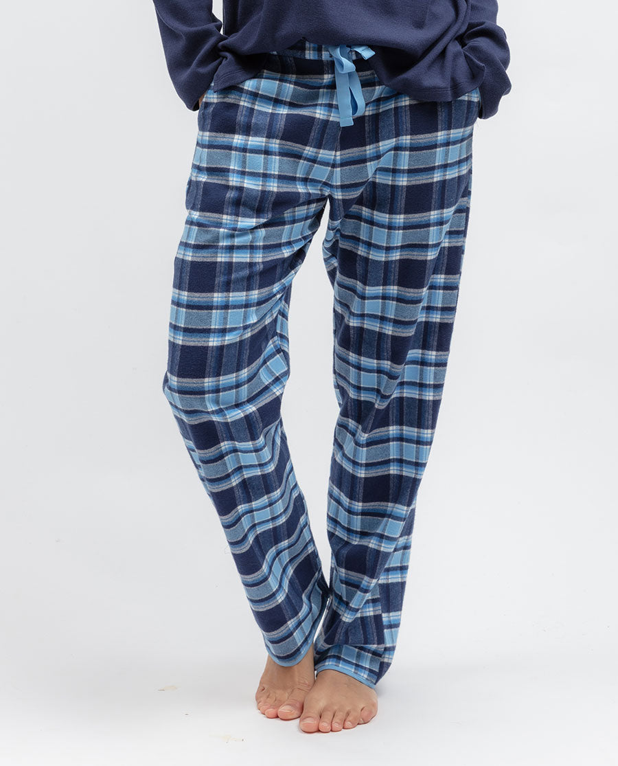Womens Blue Brushed Check Pyjama Bottoms