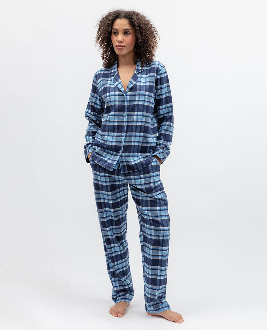 Womens Blue Brushed Check Pyjama Bottoms
