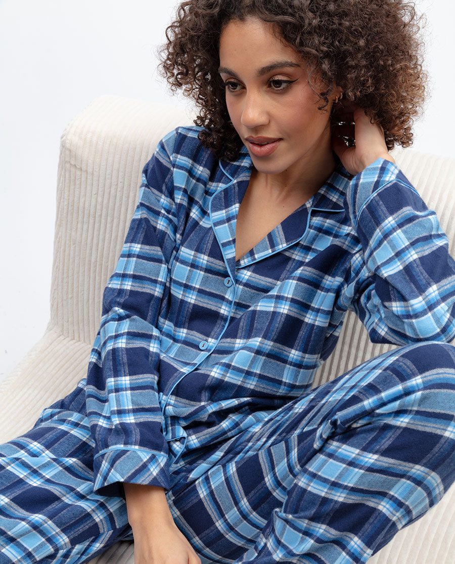Womens Blue Brushed Check Pyjama Bottoms