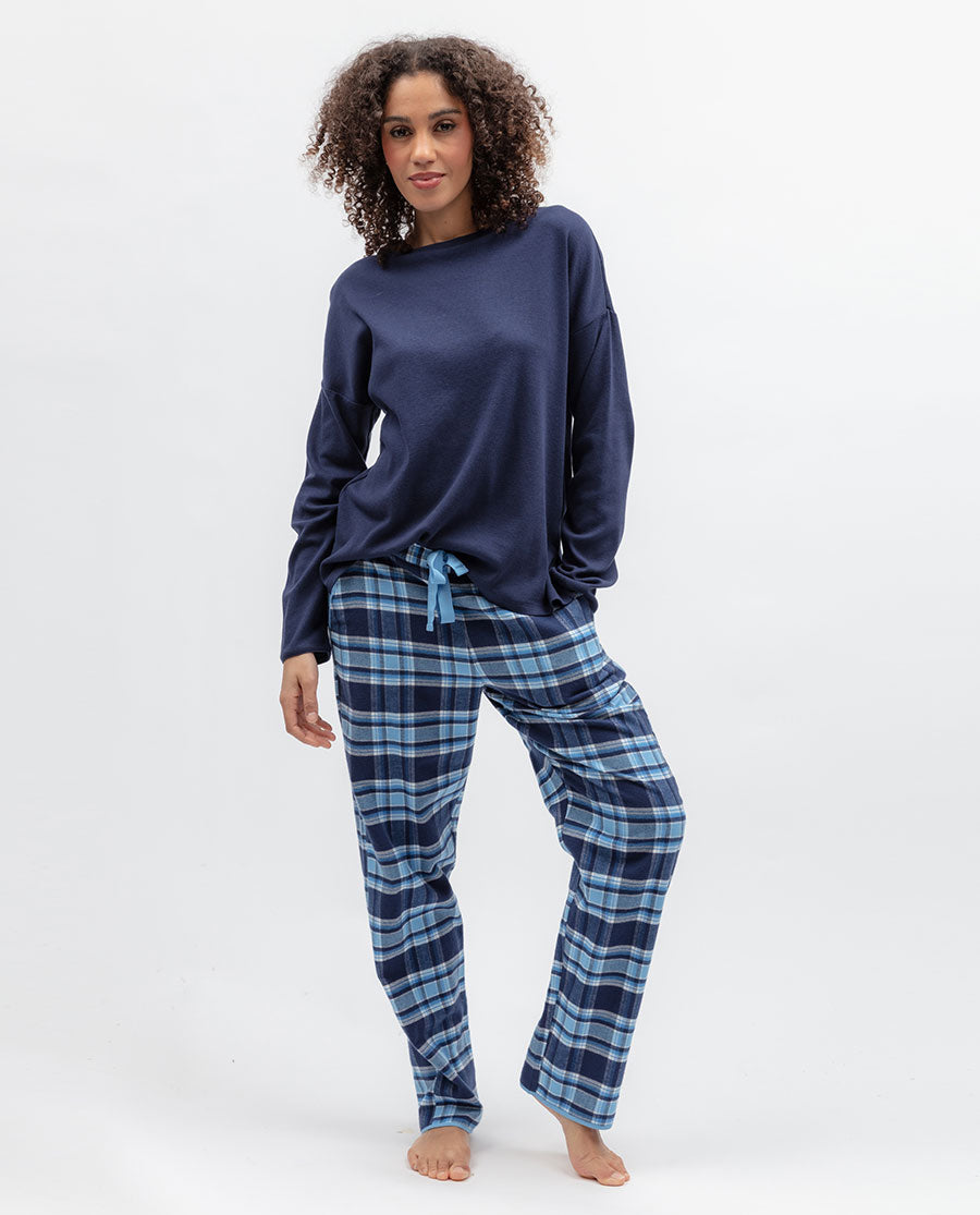 Womens Blue Brushed Check Pyjama Bottoms
