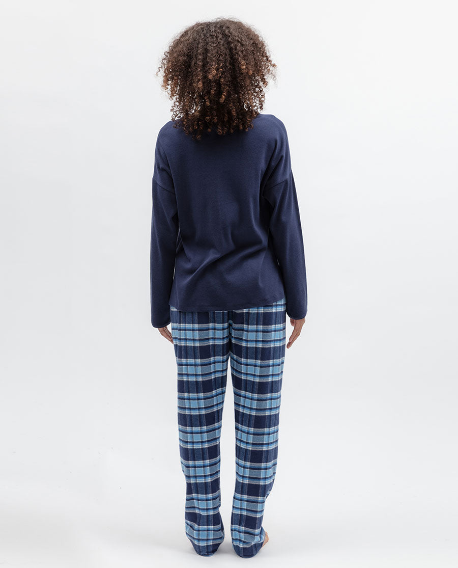 Womens Blue Brushed Check Pyjama Bottoms