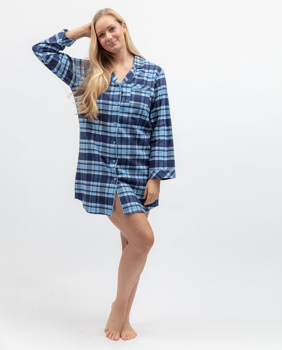 Womens Blue Brushed Check Nightshirt