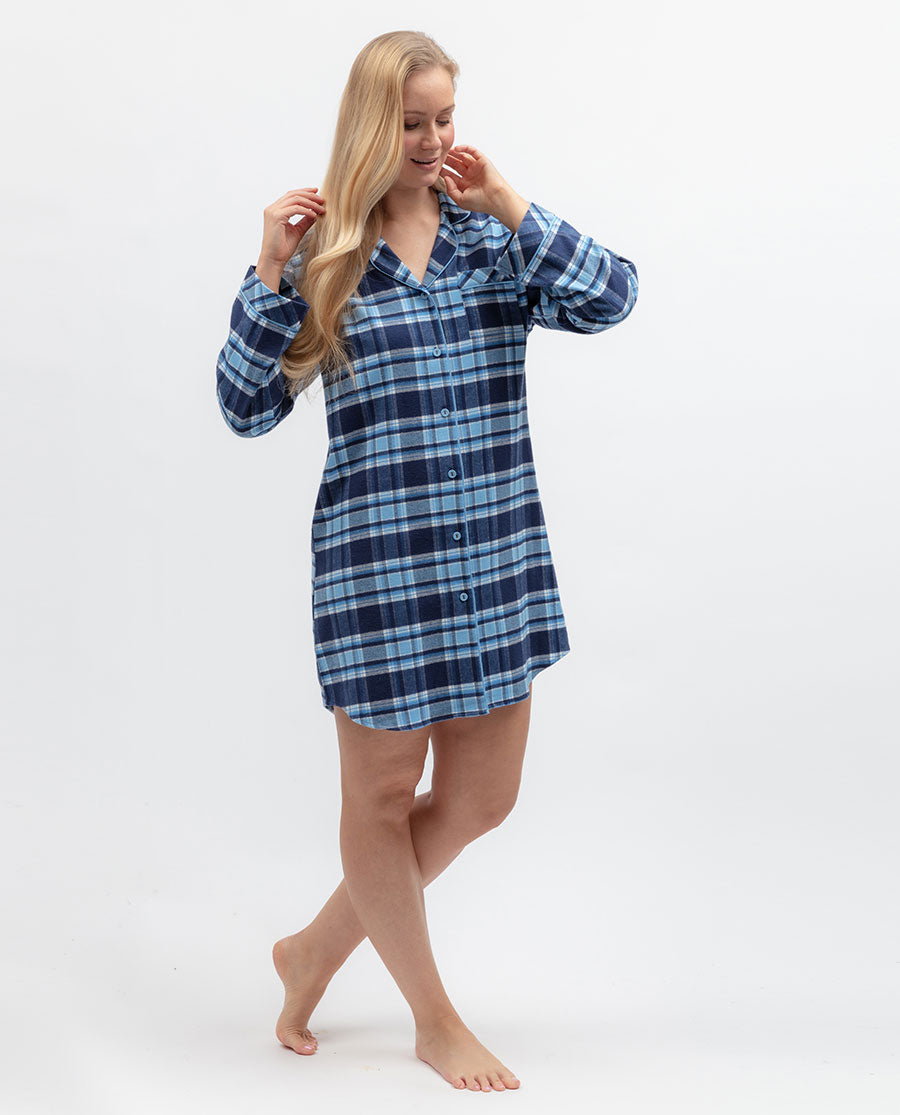 Womens Blue Brushed Check Nightshirt