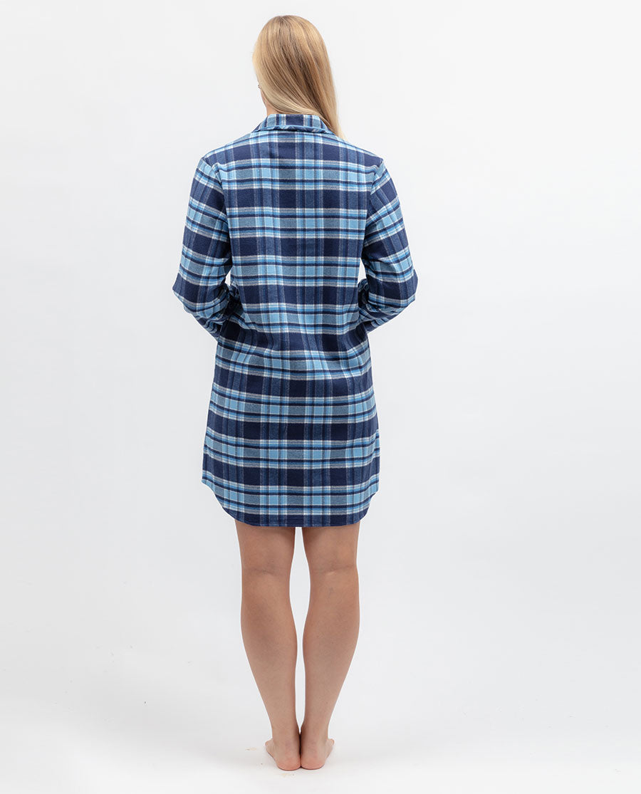 Womens Blue Brushed Check Nightshirt