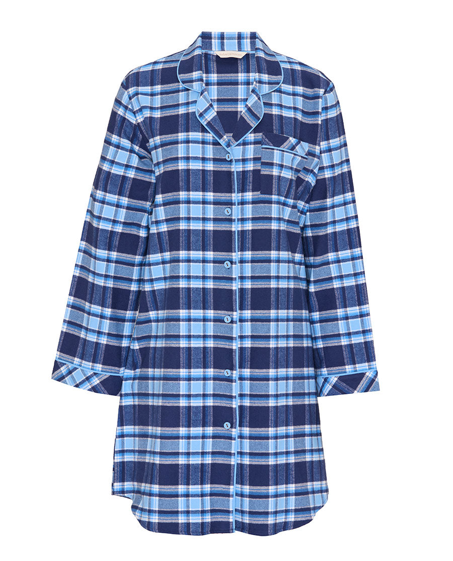 Womens Blue Brushed Check Nightshirt