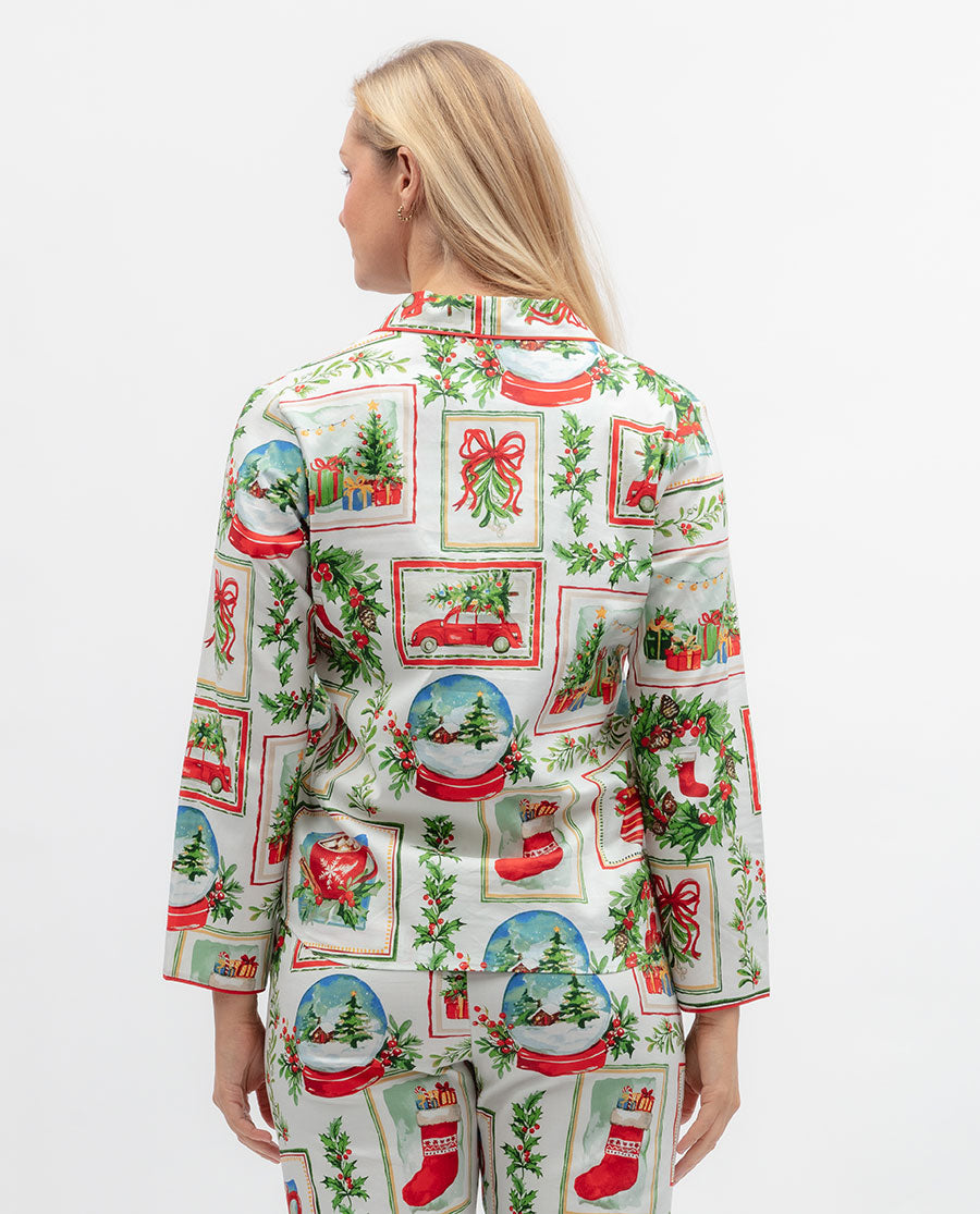 Womens Christmas Postcard Print Pyjama Top